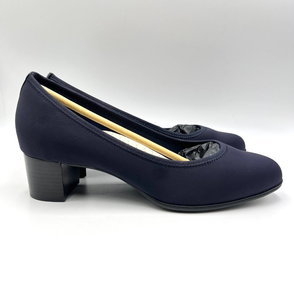 10XW 10 2E Aravon Career Navy Blue Comfort Dress Pumps Block Heels Shoes
